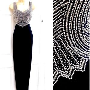 Vintage 90’s SCALA Black Velvet Beaded Long Dress Gown 4/6